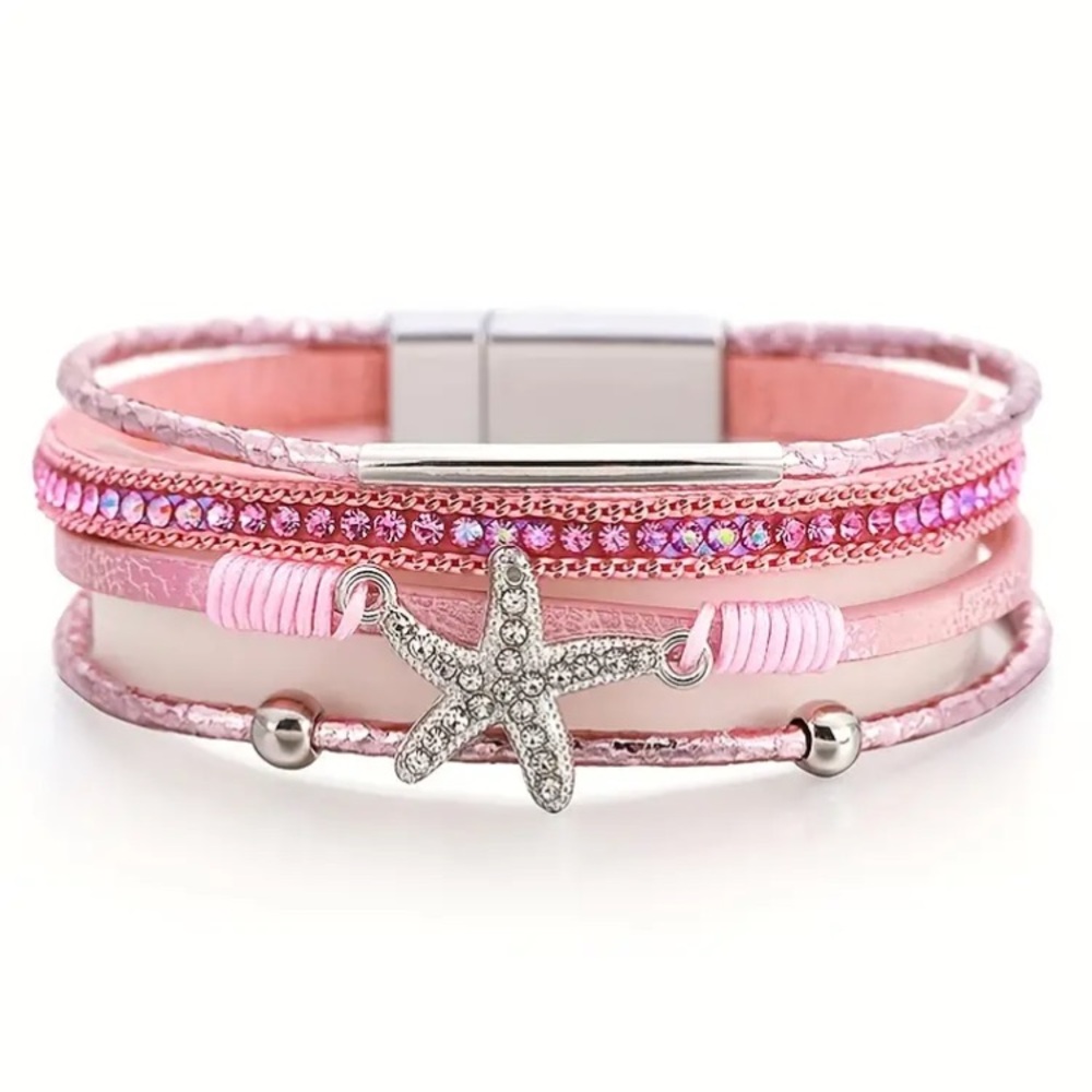 Pink Multi Layer Starfish Crystal Magnetic Bracelet - Picture 2 of 2